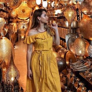 ZARA Eyelet A Line Dress Off Shoulder Dress